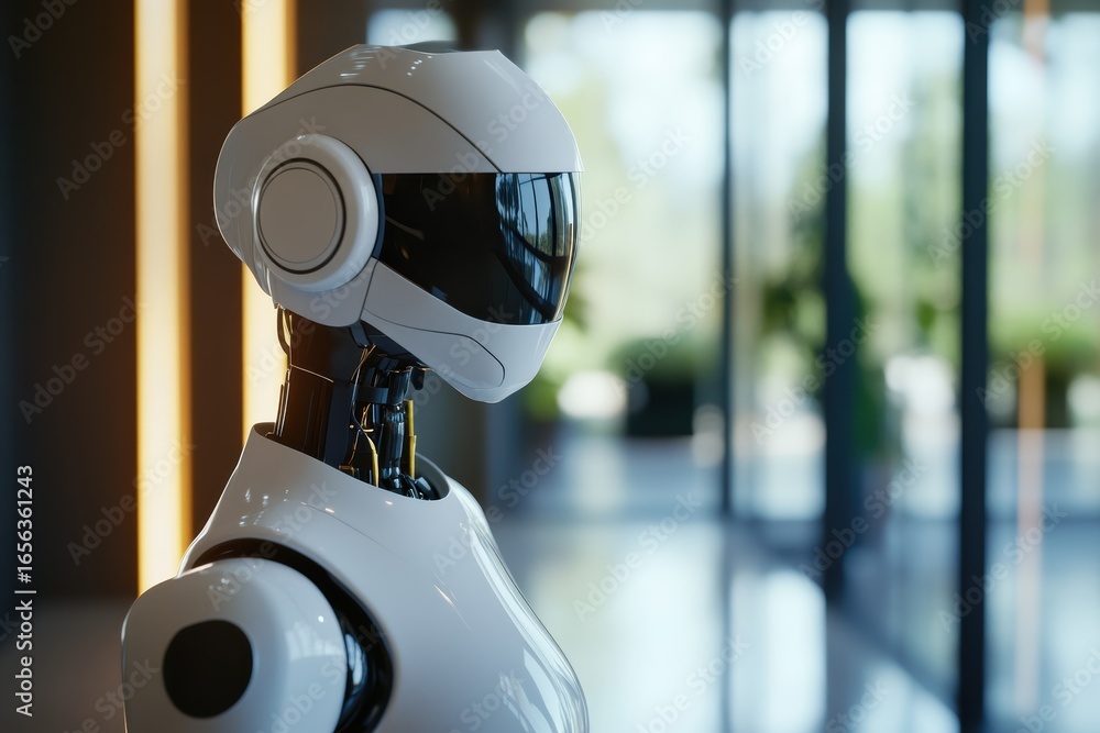 Poster robot assistant in modern business environment enhancing productivity and efficiency