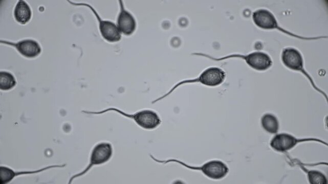 Detailed Microscopic View of Human Sperm Cells in Clear Fluid for Scientific Research and Medical Education Spermatozoa Morphology Human Fertility Biology Reproduction