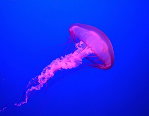Vibrant pink jellyfish against deep blue