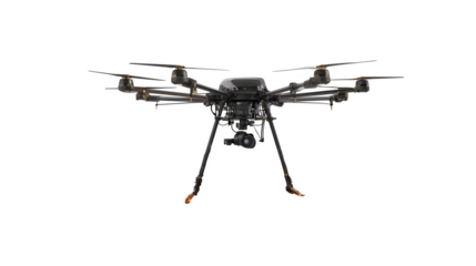 A high-tech drone camera system capturing images of a digitalized city with a glowing skyline