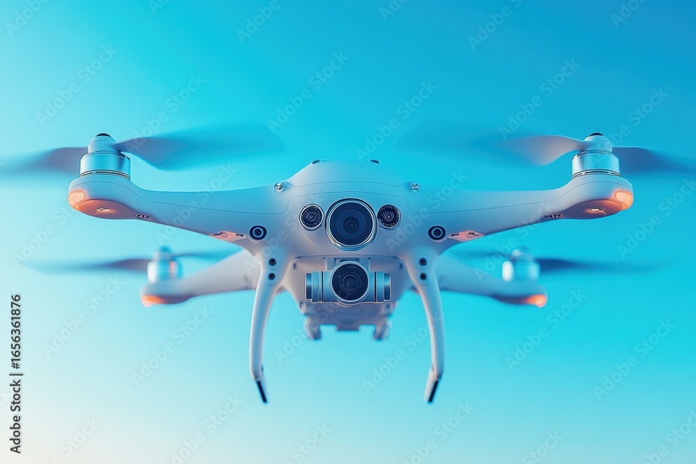 Aufkleber autonomous drones navigate the sky in a minimalist design with smooth lines and vibrant colors