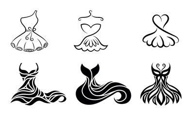 Elegant Dress Icon Set &ndash; Fashion Silhouette Collection