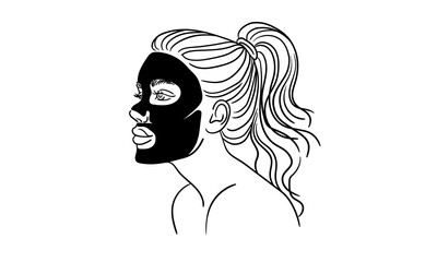 Girl with black cosmetic mask, continious line drawing. 
Spa salon, skin care cosmetics outline. Vector illustration