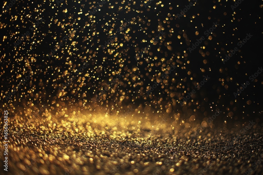 Poster golden sparkles under dim light with soft bokeh effect for abstract artistic backgrounds and creativ