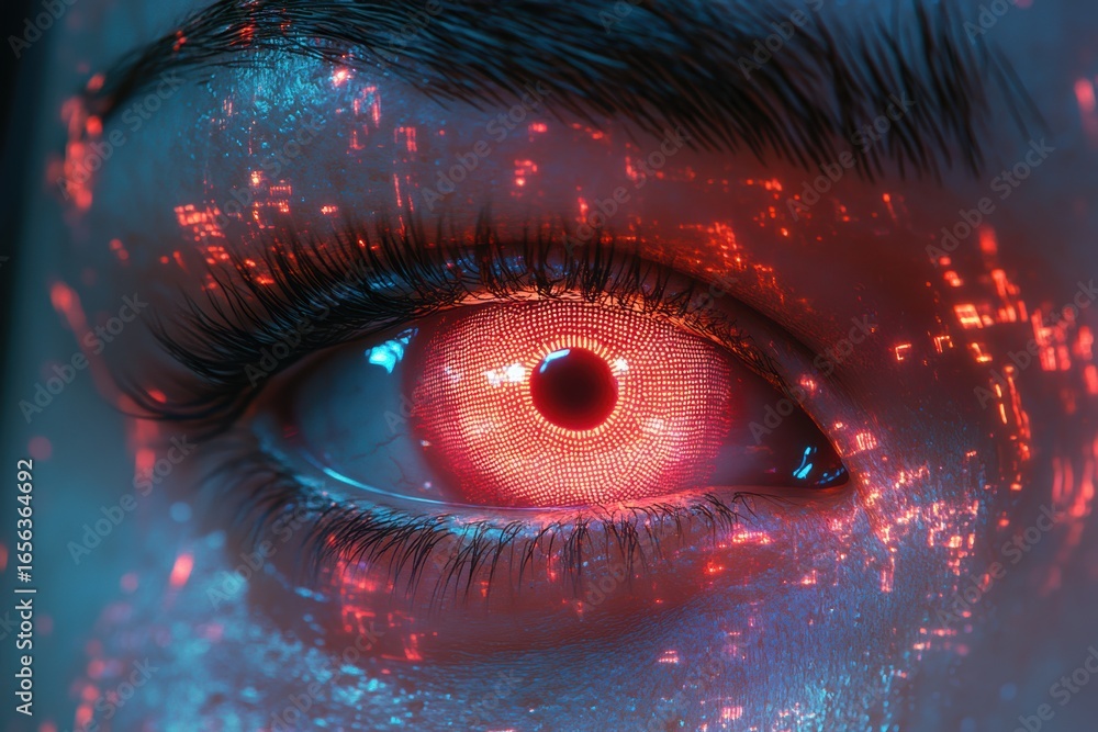 Poster digital eye with glowing patterns symbolizing technology and innovation in modern advertising