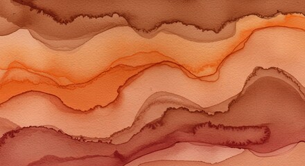 Abstract Warm Hues Watercolor Landscape: Earthy Tones and Flowing Organic Forms