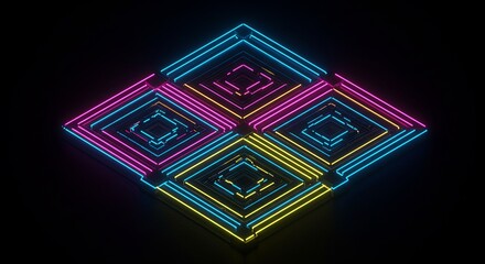 Vibrant Neon Pink Blue Yellow Geometric Abstract Art Design