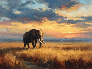 Majestic elephant at sunset savanna