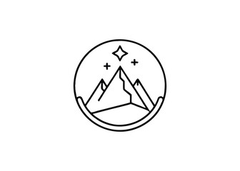 Vector art of minimalist outline icon of a mountain peak with a star above it, symbolizing achievement and aspiration