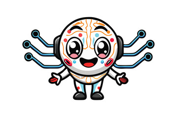 Obraz premium Cute AI Assistant Mascot Bold Vector Illustration - Friendly Chibi Robot Character