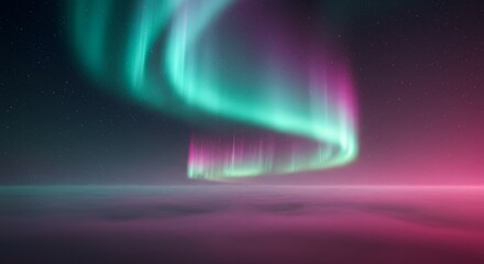 Enigmatic Aurora Borealis: Teal and Pink Night Sky Over Dreamlike Clouds