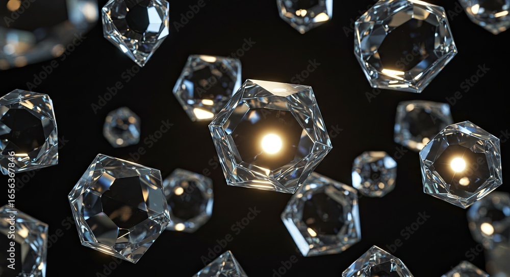 Poster luminous crystal clusters: elegant 3d render of sparkling gems