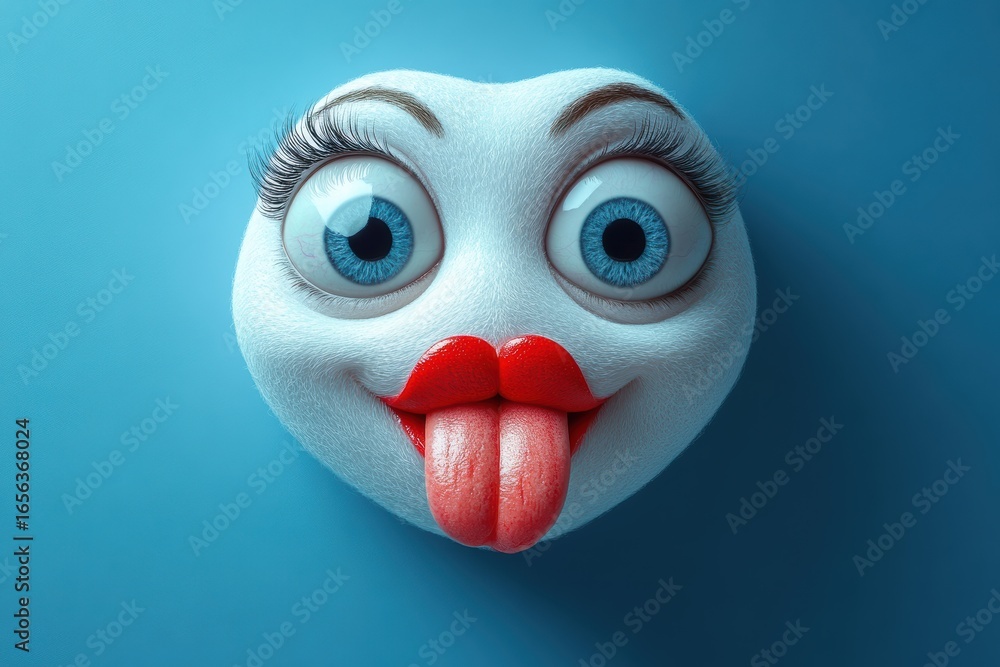 Poster creative graphic layout featuring a playful character with exaggerated facial features