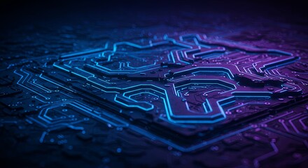 Neon Blue Circuit Board: Abstract Technology Background for Digital Designs