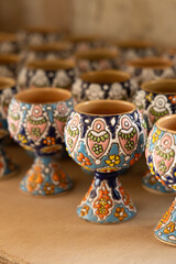 Colorful Saudi Arabian Handcrafted Ceramic Cups on Display
