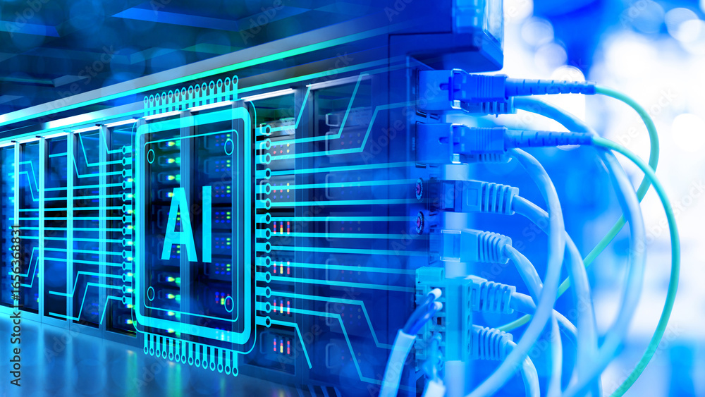 Poster equipment for artificial intelligence. ai development. network technologies. internet equipment with