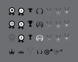  prize icons, trophy reward, victory trophy signs depicting an award, victory cup achievement, winner medal