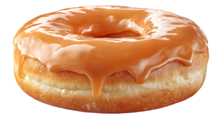 Delicious square donut with smooth caramel glaze, ideal for pastry shop posters, bakery packaging, and cafe menu illustrations, captured in realistic high detail on seamless white background 