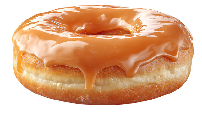 Delicious square donut with smooth caramel glaze, ideal for pastry shop posters, bakery packaging, and cafe menu illustrations, captured in realistic high detail on seamless white background 