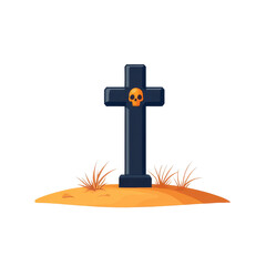 Cartoon-style grave marker with skull design