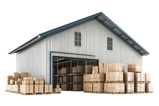 Industrial warehouse isolated on transparent background