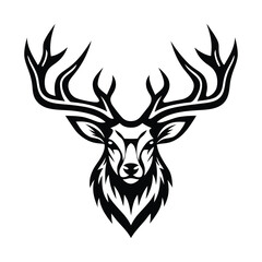 Fototapeta premium Elegant Black and White Deer Head Vector Illustration with Intricate Antler Design | Ai Generated