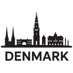 Fototapeta premium Vector Denmark skyline. Travel Denmark famous landmarks. Business and tourism concept for presentation, banner, web site. Vector black silhouette. with white background