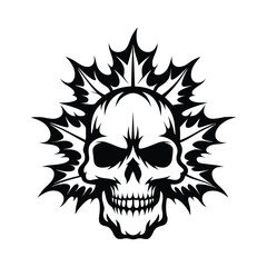 Obraz premium Skull with Holly Leaves Illustration in Black and White Vector Format | Ai Generated