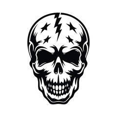Monochrome Skull with Stars and Lightning Bolt Design for Prints and Tattoos | Ai Generated