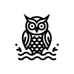 Vector art of stylized black and illustration of an owl perched wavy lines