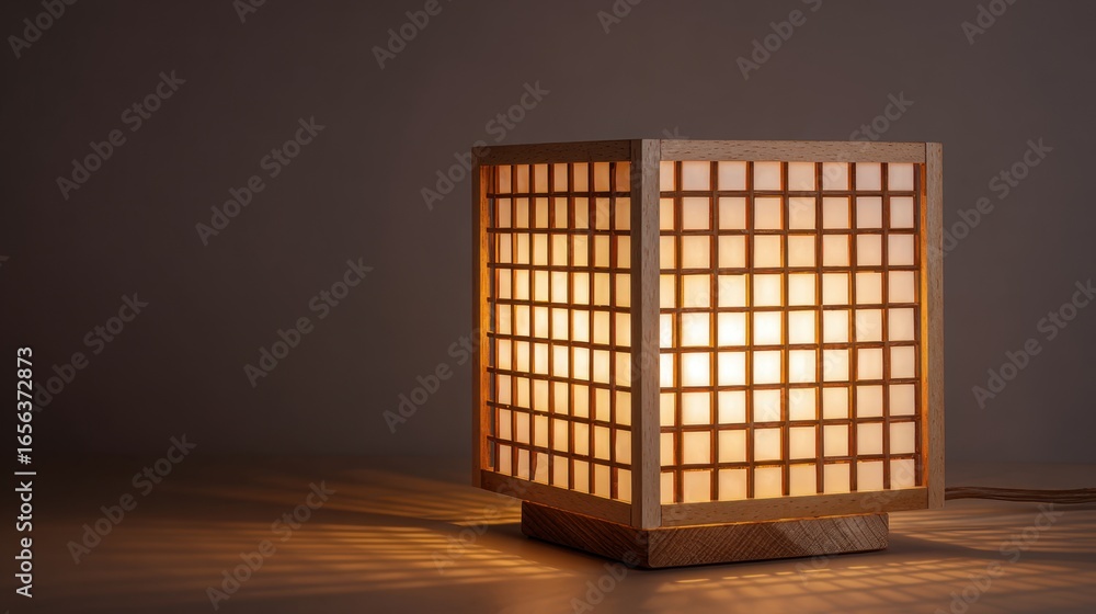 Poster elegant wooden table lamp with soft warm light and grid design