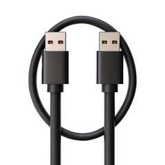 USB-C to USB-A cable looped neatly with both connector heads visible, isolated on transparent background.
