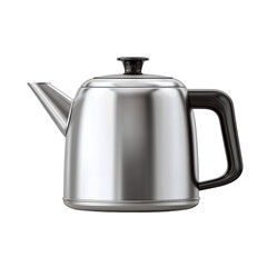Fototapeta premium Stainless water kettle with simple spout, lid closed, isolated on transparent background, no shadow, brandless. 