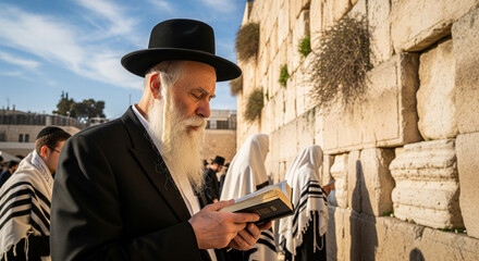 Obraz premium Jewish Man Reading Torah at the Western Wall