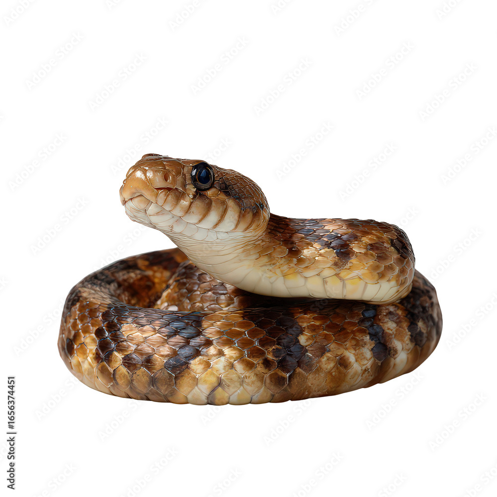 Poster close-up view of a colorful snake displaying scale patterns and expressive features in a detailed po