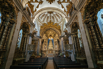 Interior details of Carmo Church (Igreja do Carmo) facade in Porto, Portugal