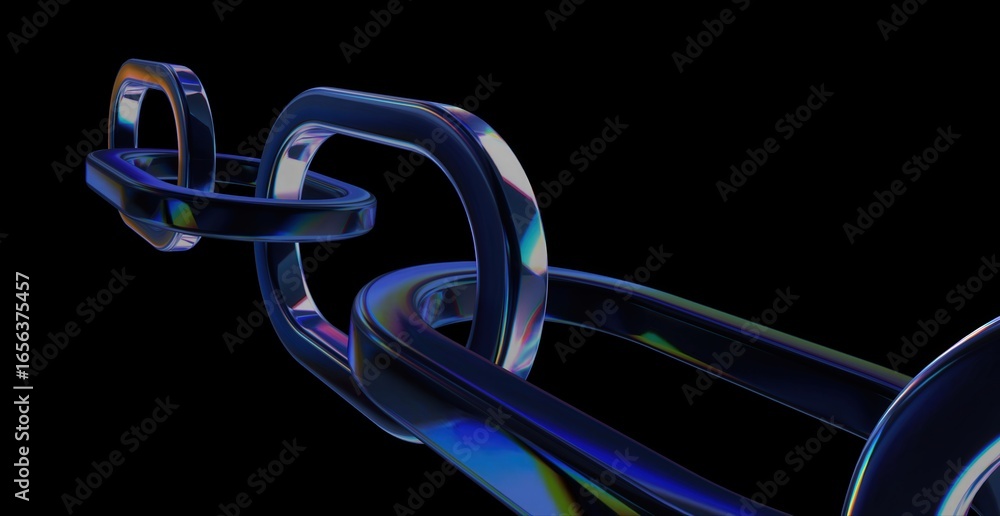 Poster an abstract chain with interconnected links, against a dark backdrop, symbolizing strength and conne
