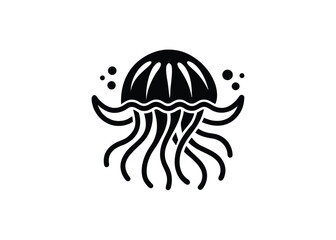 Vector art of stylized black and jellyfish icon, representing marine life and the ocean