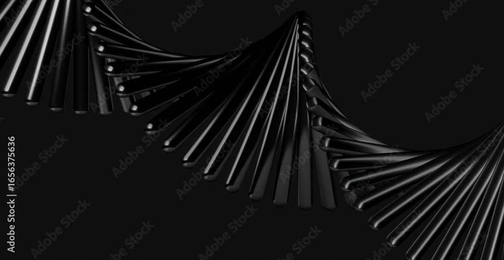 Poster an abstract spiral design in black on a dark background, evoking a sense of modern elegance and scie