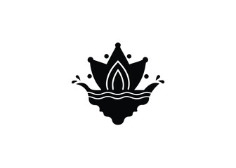 Vector art of black crown lotus flower with water splash and waves