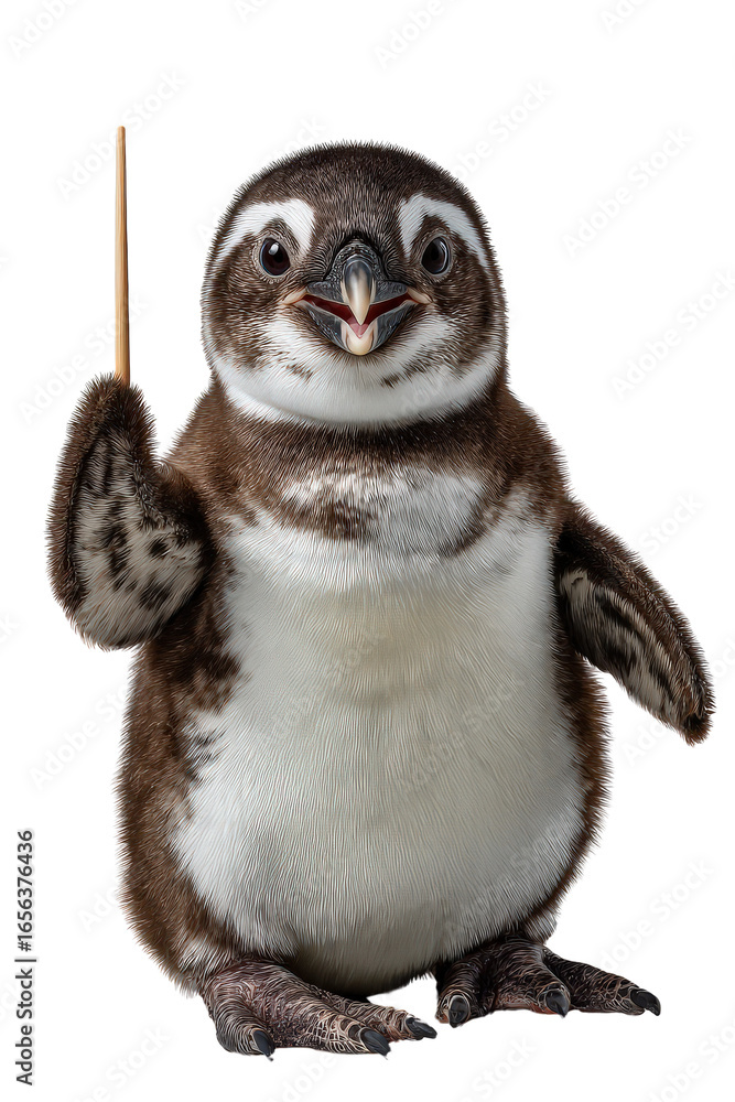 Poster cute penguin with a pointer stick for education and teaching purposes in a fun and engaging way