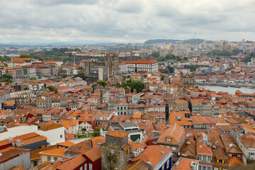 Fototapeta premium Aerial view of Porto old town from the viewpoint Portugal