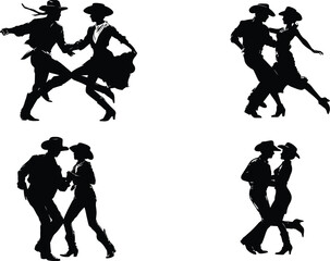 Cowboy silhouettes, dancing, western theme VECTOR