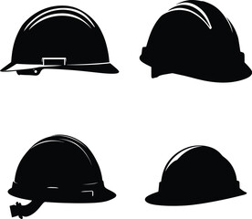 Fototapeta premium Black safety helmets, construction industry VECTOR