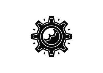 Vector art of monochrome illustration of a gear with a water wave inside