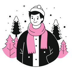 Fashionable Woman in Winter Clothes Illustration