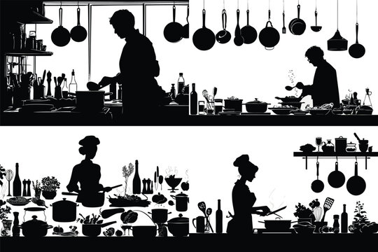 Chefs Preparing Food, Culinary Arts VECTOR