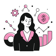 Business Woman Analytics and Strategy Illustration