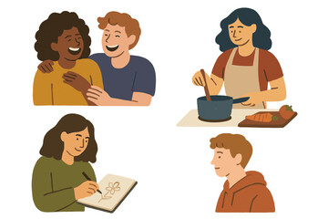 Diverse people enjoying various activities