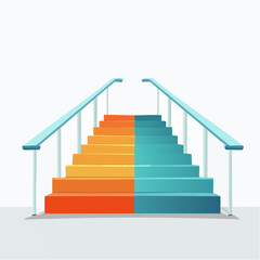 Colorful Divided Stairs With Handrail Illustration